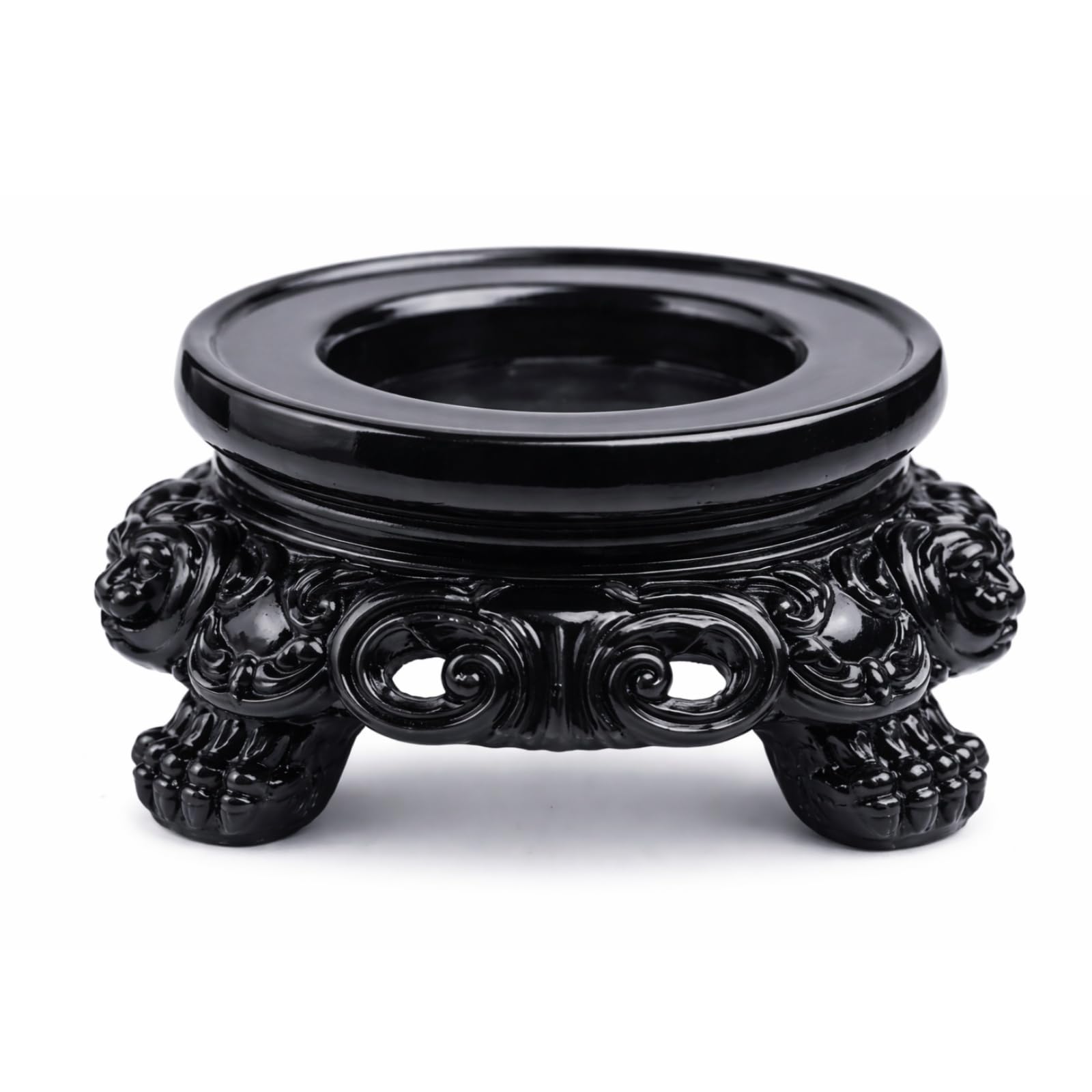 Elzhan Golden 1Pcs Wooden Stand For Crystal Sphere,Black Round Show Stand Display Plate For Glass Spheres Holder Crystal Ball Stand Ball Holder