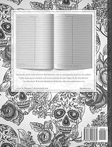 VOKABELHEFT DIN A4 • 50+ Seiten, Softcover, Register, Zweispaltig, Erfolgs-Tacker, Totenköpfe • Original #GoodMemos Schulheft • Fremdsprachen leicht lernen, Lineatur 53