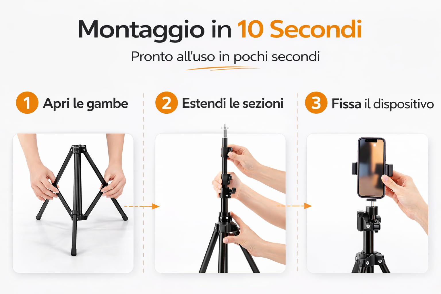 Treppiede per Ring Light 160 cm, Supporto Regolabile in Alluminio con Attacco Universale 1/4", Compatto 50 cm, per Smartphone e Fotocamera