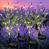 GIGALUMI Solar Garden Lights with Lavender, LED Garden Decor Carefree Solar Flowers Outdoor Waterproof, Yard Decorations Outdoor, Allergy-Free Everlasting Light up Flowers for Yard Patio (Set of 4)