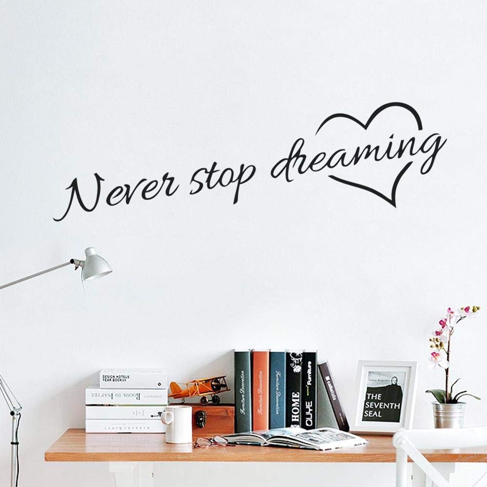 KaaHego Never Stop Dreaming Wall Sticker for Badroom/Kitchen/Door/Bathroom (PVC Vinyl, 58.5 cm x 60 cm,)_(Black)_WKS-2