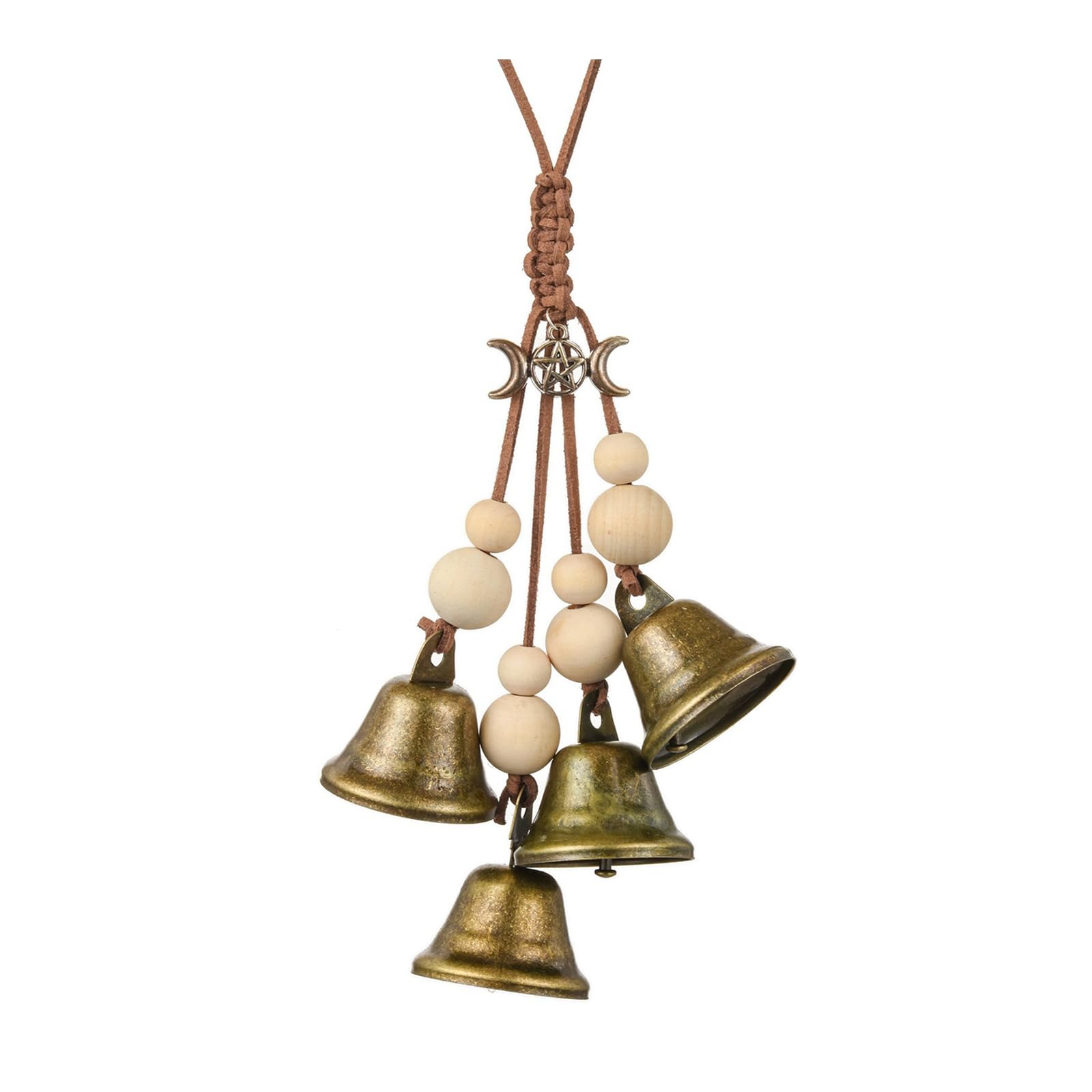 Artistic Copper Bells with Wooden Beads Hanging Ornament for Indoor and Outdoor Holiday Festival Decoration Home Deck Ornamentation