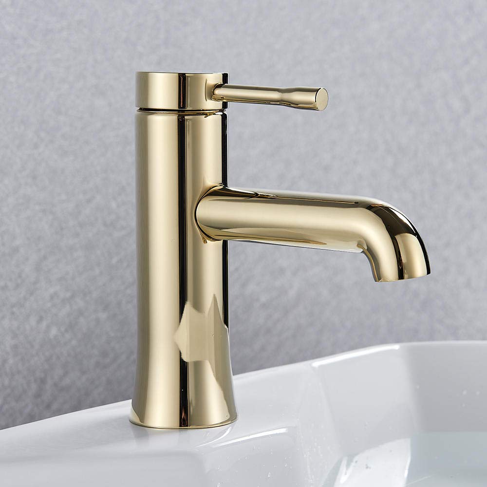 ASerZenith Luxury Gold Polish Bathroom Sink Faucet Basin Mixer Tap Fashion Style Vessel Faucet Single Handle Hot and Cold Water Mixer