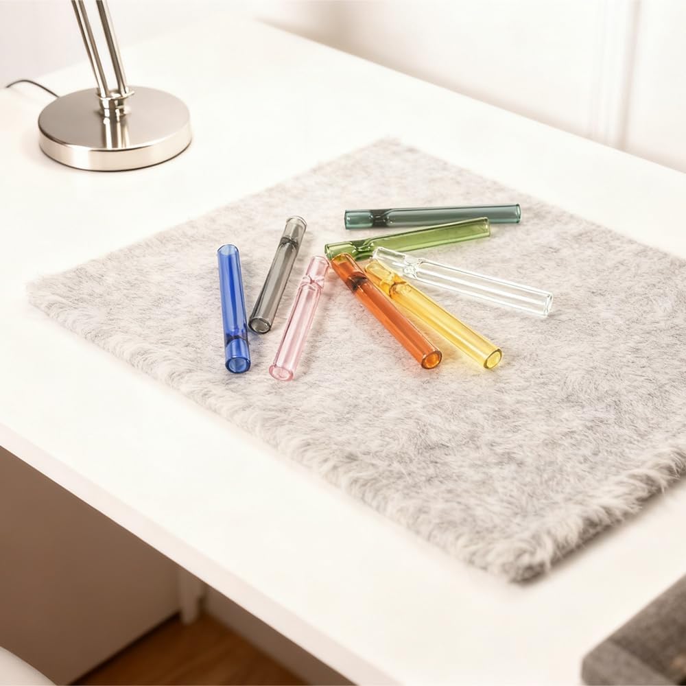 8 Pcs colored Borosilicate Blowing Tubes, 3.9 Inch Length, 7mm ID, 12mm OD, 2mm Wall Thickness - High Temp Resistant for Industrial, Laboratory, and Craft Projects,With 2 Cleaning Brush