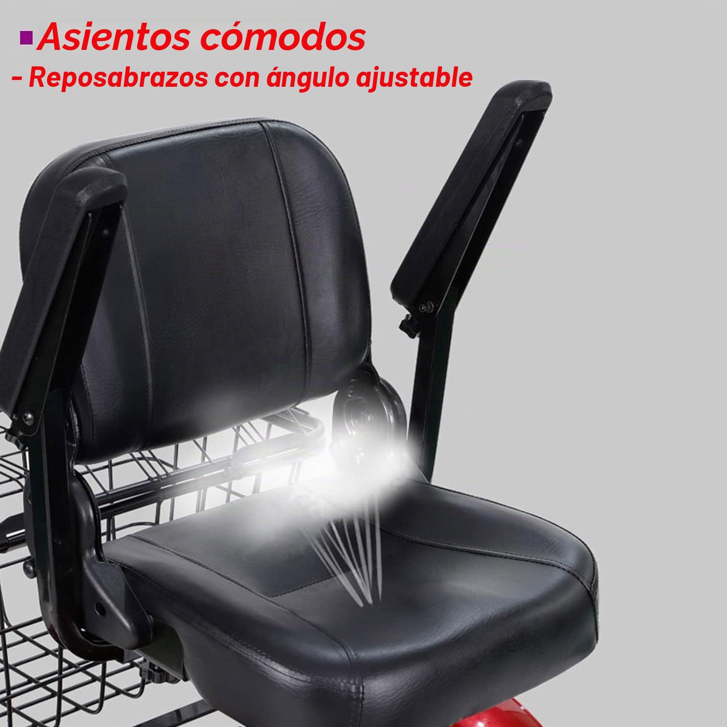 Scooter Eléctrico de Lujo de 3 Ruedas - para Mayores y Adultos Viene con Asiento Reposabrazos Ajustable en Ángulo, Silla de Ruedas Eléctrica Móvil con Soporte para Teléfono Móvil，