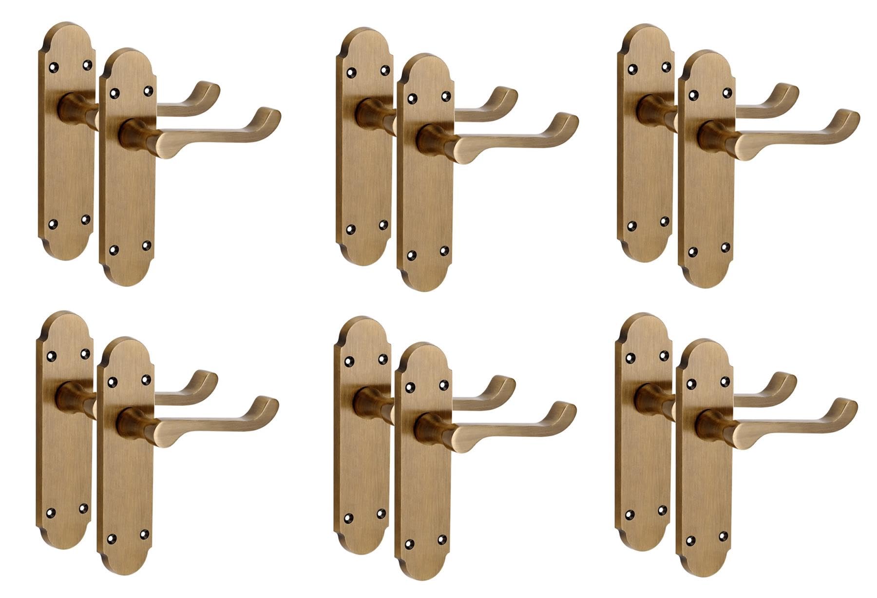 Golden Grace Antique Brass 6 Pairs Victorian Epsom Design Scroll Interior Door Handle Finish 168 X 40Mm
