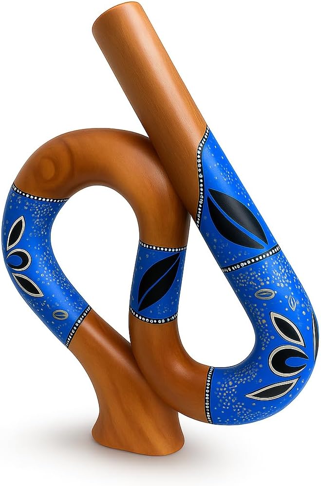 Didgeridoo S-Shaped Mahogany Instrument by JIVE โ Hand-Carved, Hand-Painted Travel Size with Deep Resonant Tone, Popular for Sound Therapy & Circular Breathing Practice (S- Shape)