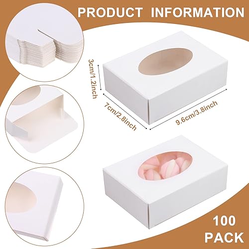 Miniatura 2 de PINKXHY 100 mini cajas de papel kraft con ventana, cajas redondas de embalaje de jabón, caja de regalo de cartón para regalo de jabón casero, dulces