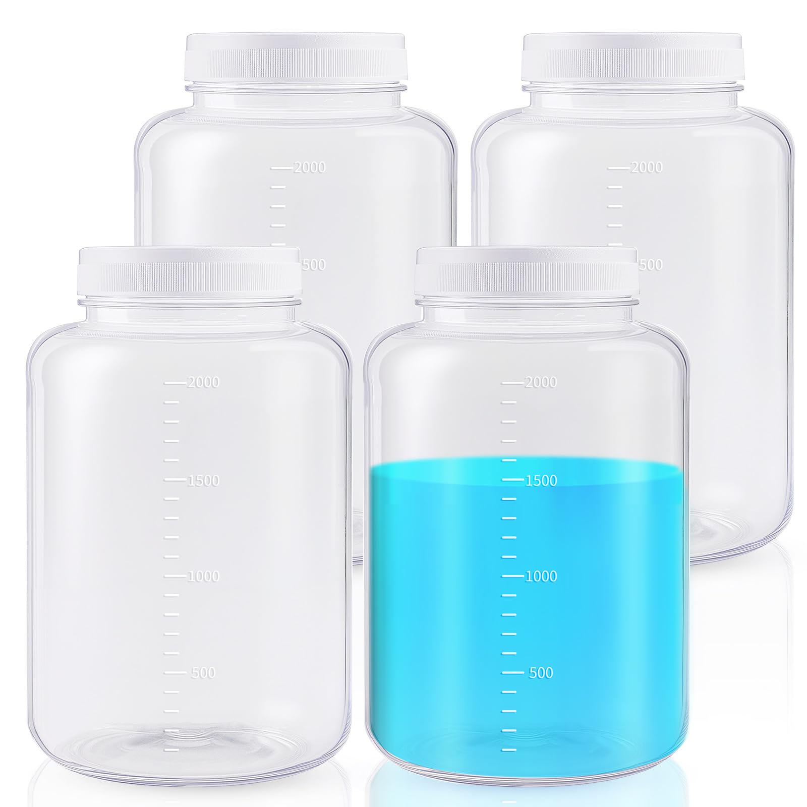 Tatuo 4 Pcs 64 oz 2000ml Polypropylene Reagent Bottle Plastic Sample Bottles with Screw Caps Translucent PP Sample Containers with Lid for Liquids, Laboratory, Storage at Home