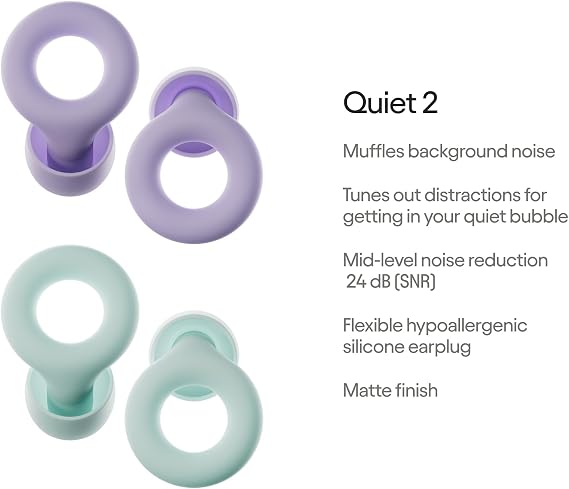 Loop Earplugs Quiet Bundle (2-Pack) - Flexible Reusable Ear Plugs for Sleep, Focus, Travel & Noise Sensitivity | Comfy Adjustable Fit | 24 dB Noise Reduction