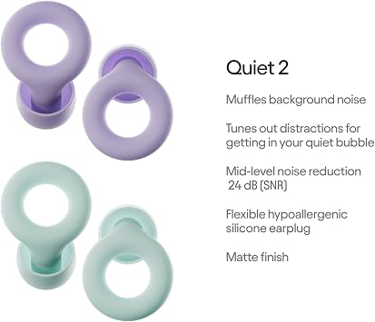 Loop Earplugs Quiet Bundle (2-Pack) - Flexible Reusable Ear Plugs for Sleep, Focus, Travel & Noise Sensitivity | Comfy Adjustable Fit | 24 dB Noise Reduction