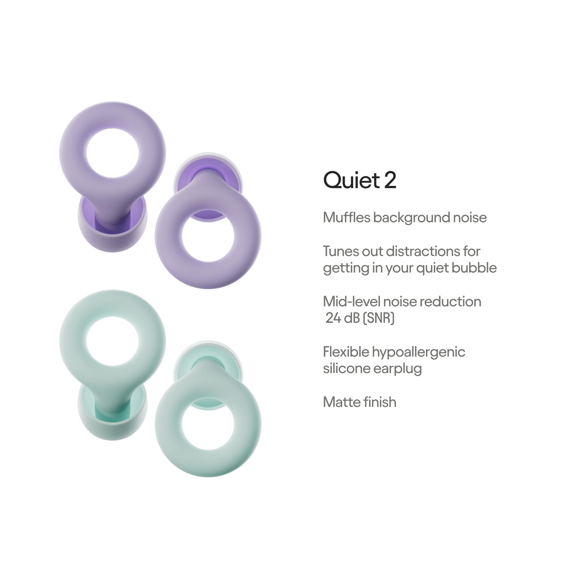 Loop Earplugs, coffret Quiet (lot de deux) – 2x Loop Quiet 2 | Bouchons d’oreille souples et réutilisables pour le sommeil, la concentration, les voyages et la sensibilité au bruit | Taille ajustable,