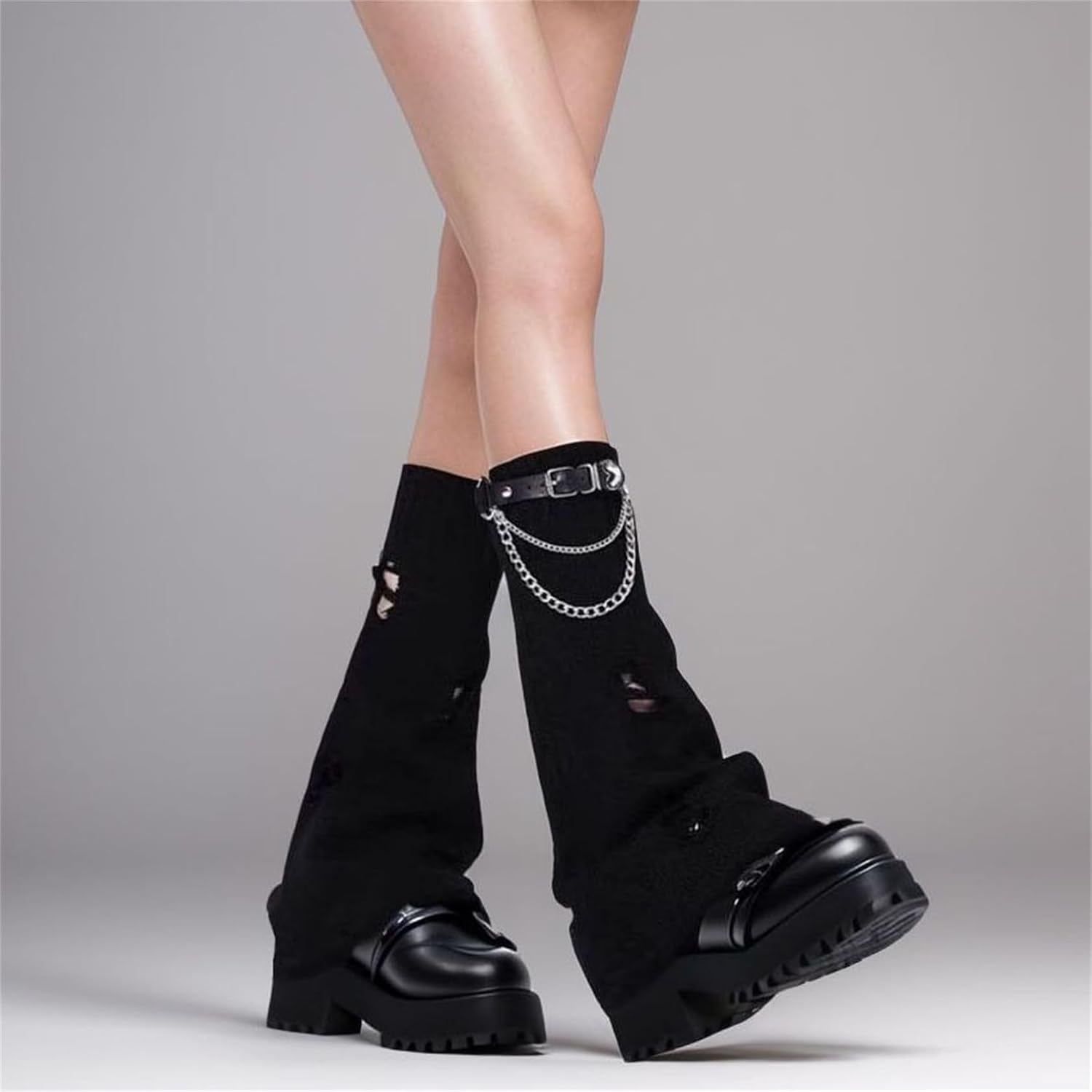 Goth Knitted Leg Warmers for Women Y2k Cute Alt Rave Long Punk Scene