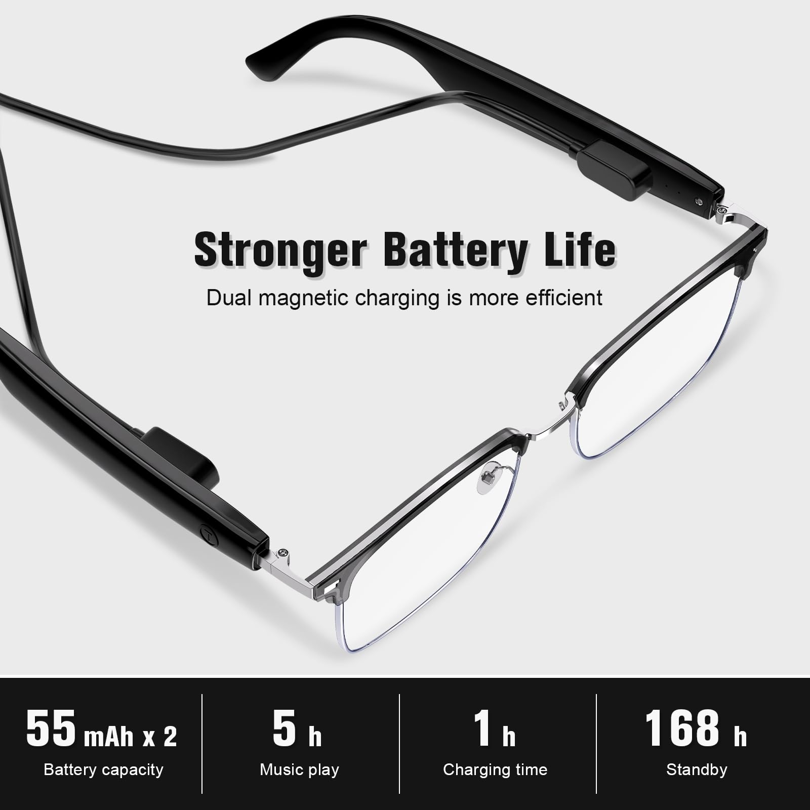 Gafas inteligentes, lentes Bluetooth con bloqueo de luz azul con altavoz abierto, lente de gafas de sol fotocromáticas, asistente de voz compatible con Android iPhone
