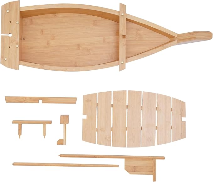 Bandeja Servir Sushi Bambú 70x24cm Forma Barco miniatura 4