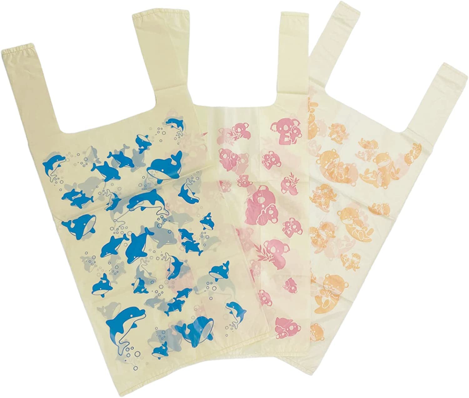 Core CR-322 Plastic Bag, Cream Color, Translucent, Height 15.7 x Width 7.1 inches (40 x 18 x 12 x 0.015 mm), Approx. 1.4 - 1.3 gal (4 - 6 L), 90 Pieces, Cute, Patterned, Animals, Parent and Child, Dolphin, Koala Rucko, 3 Patterns, 30 Pieces Each