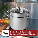 BAUMALU - Combiné Traiteur Couscoussier Forme Droite - Acier INOX - Couvercle Verre - Tous Feux Dont Induction - Triple Fond Diffuseur - Ø20cm, 5,8L - 5
