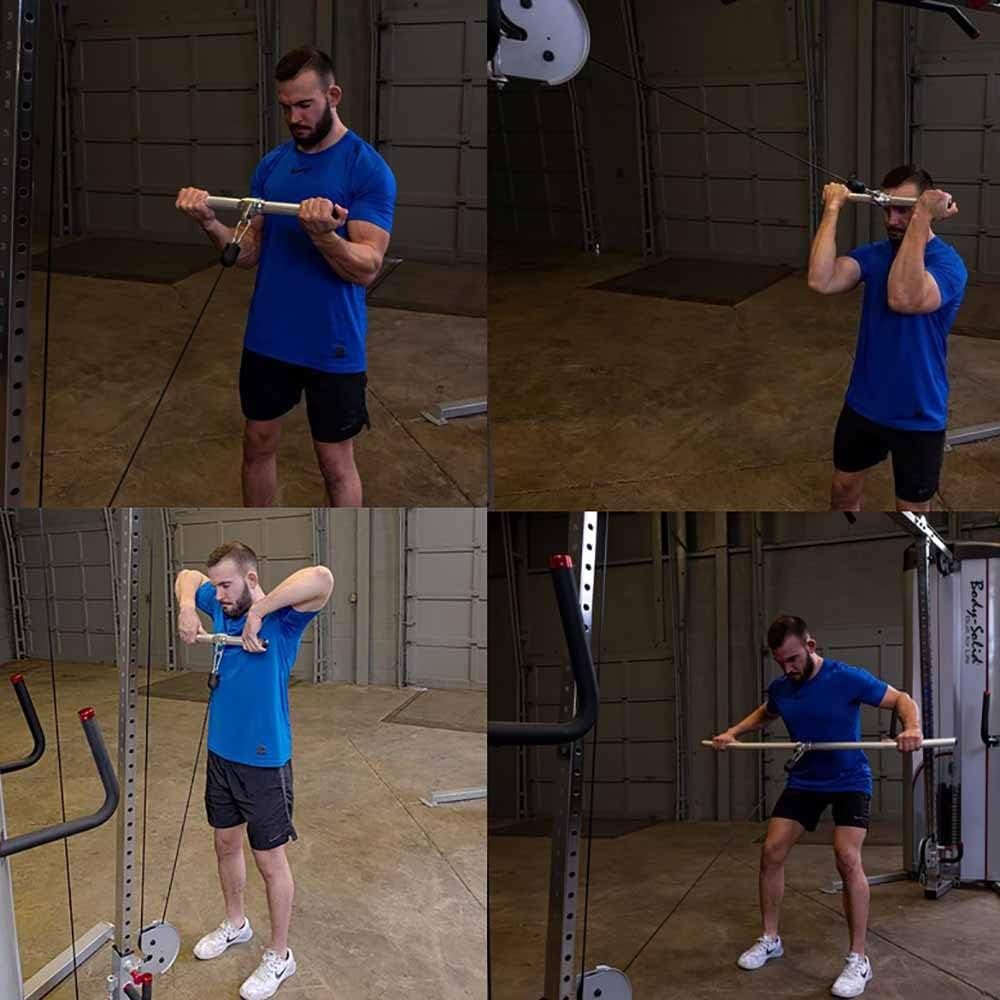 Trainingsgeräte für den Heimgebrauch, 47-Zoll-Ez-Curl-Stange mit Metallgriff, Latzugstange mit Doppelhaken für Doppelrollen-Kabelmaschinen, Funktionstrainer-Mehrzweckbefestigung