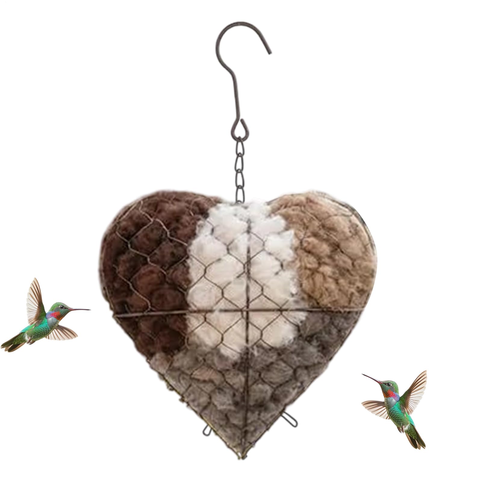 Dupbisce Handmade Fiber Bird Nesting Heart, Refillable Birds Haven 1 Heart Shape Hummingbird Nesting And 2 Bags Of Nest Materials, Winter Fowl gift Animal Hummingbirds Lovers Home Garden Yard