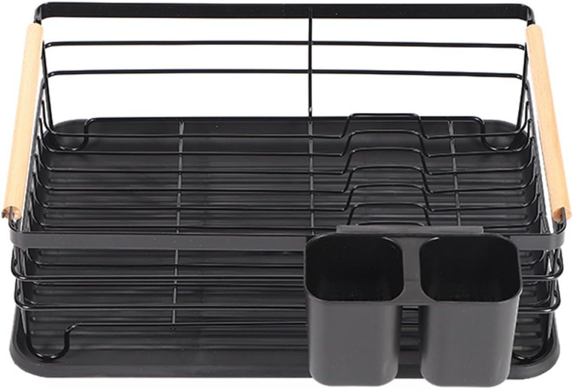 ARTIBETTER Small Kitchen Dish Rack Metal Bowl Drying Rack with Cutlery Holder, Black Iron Dish Drainer for Sink Countertop Organization and Utensil Storage
