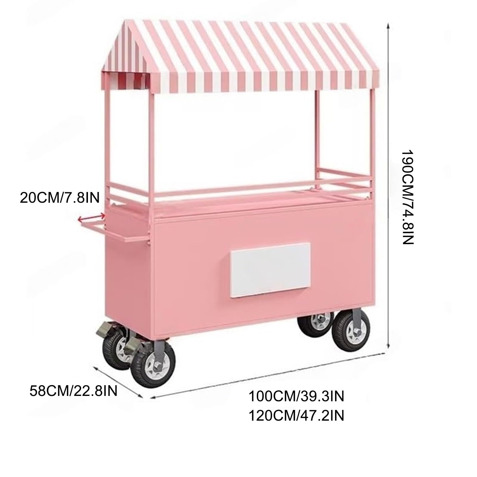 Carro de quiosco con dosel para vender alimentos para helados, aperitivos y juguetes, soporte de exhibición de 120 cm para eventos y mercados de comida callejera