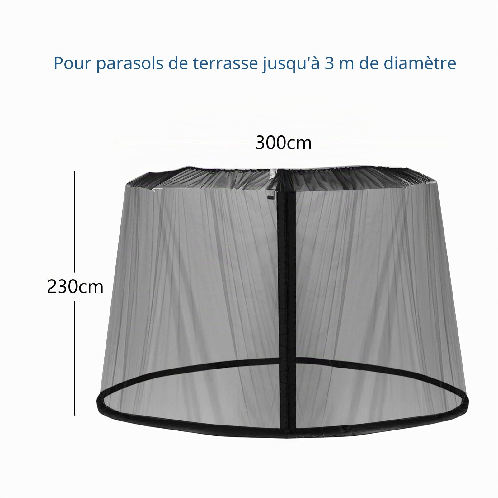 LIFEZEAL Moustiquaire pour Gazebo en Polyester et PVC, Tonnelle de Jardin ø2,5x3 M avec 2 Portes à Fermeture Eclair, Moustiquaire Réglable pour Parasol, Parapluie 2,5-3 M, Patio Parasol (Noir)