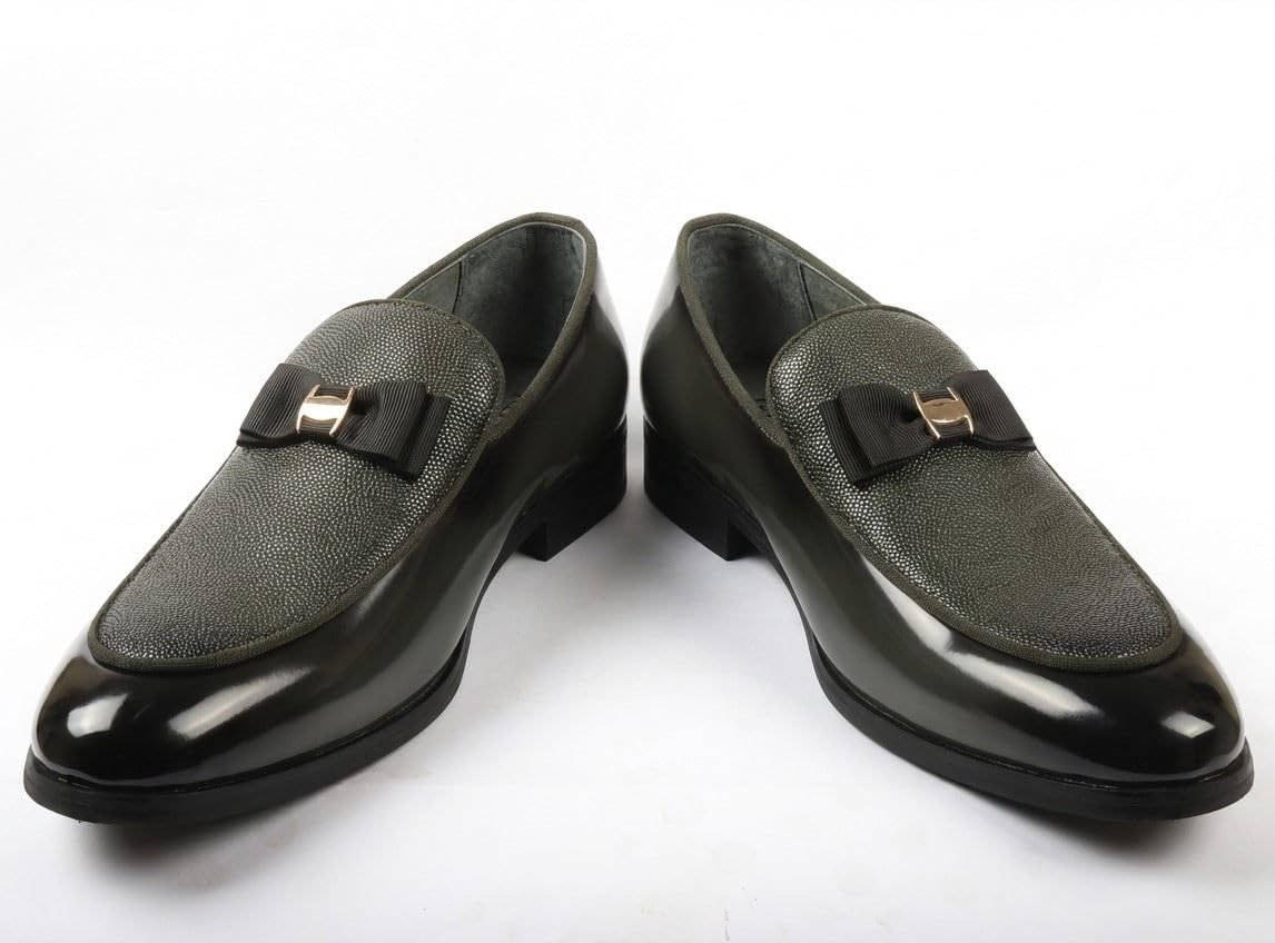 Mocasines formales de vestir para hombre, de piel sintética, texturizada, con hebilla icónica y lazo moderno