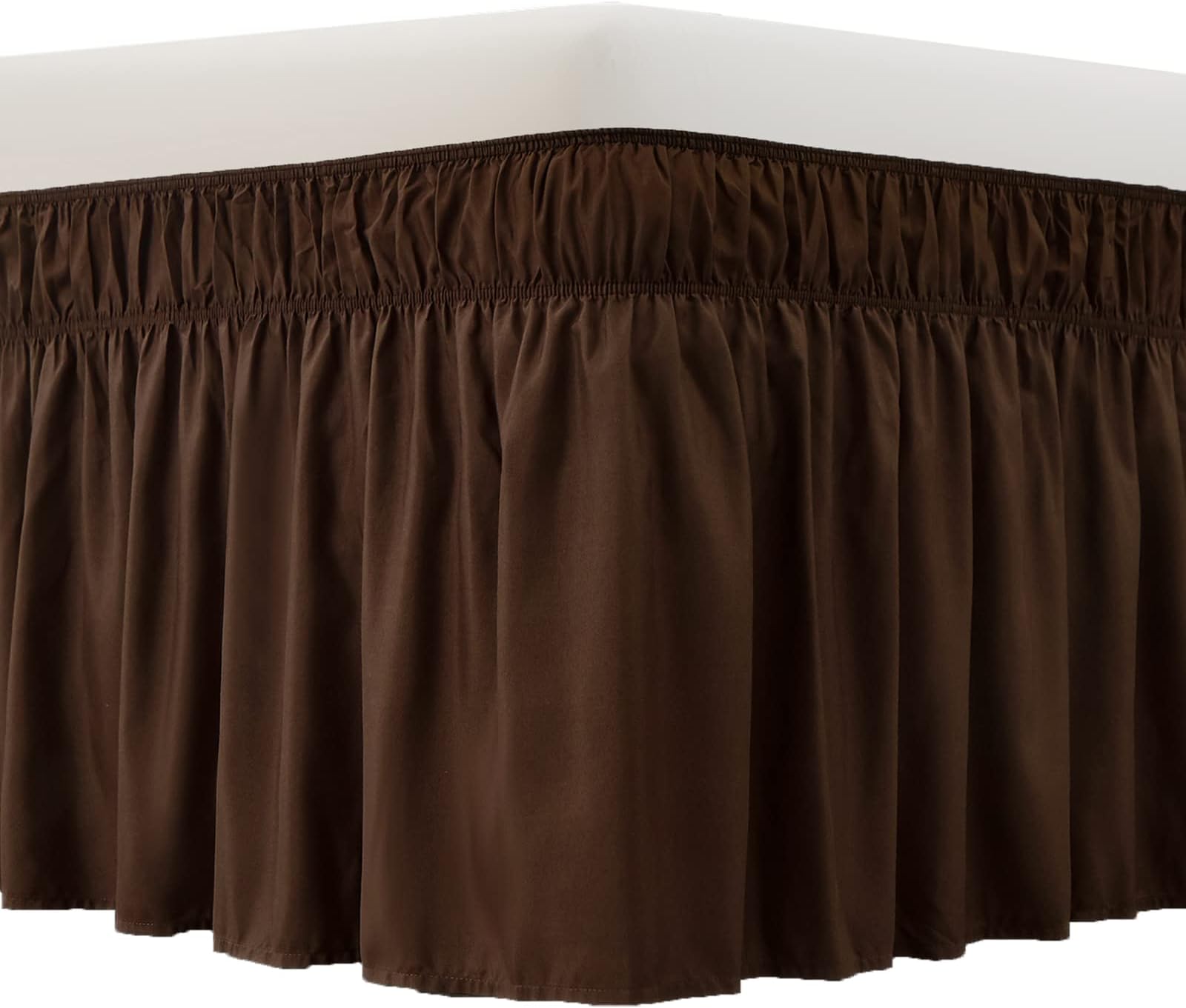 MEILA Bed Skirt Three Fabric Sides Elastic Wrap Around Dust Ruffled Solid Bed Skirts Easy On/Easy Off 16 Inch Tailored Drop, Chocolate, Queen/King