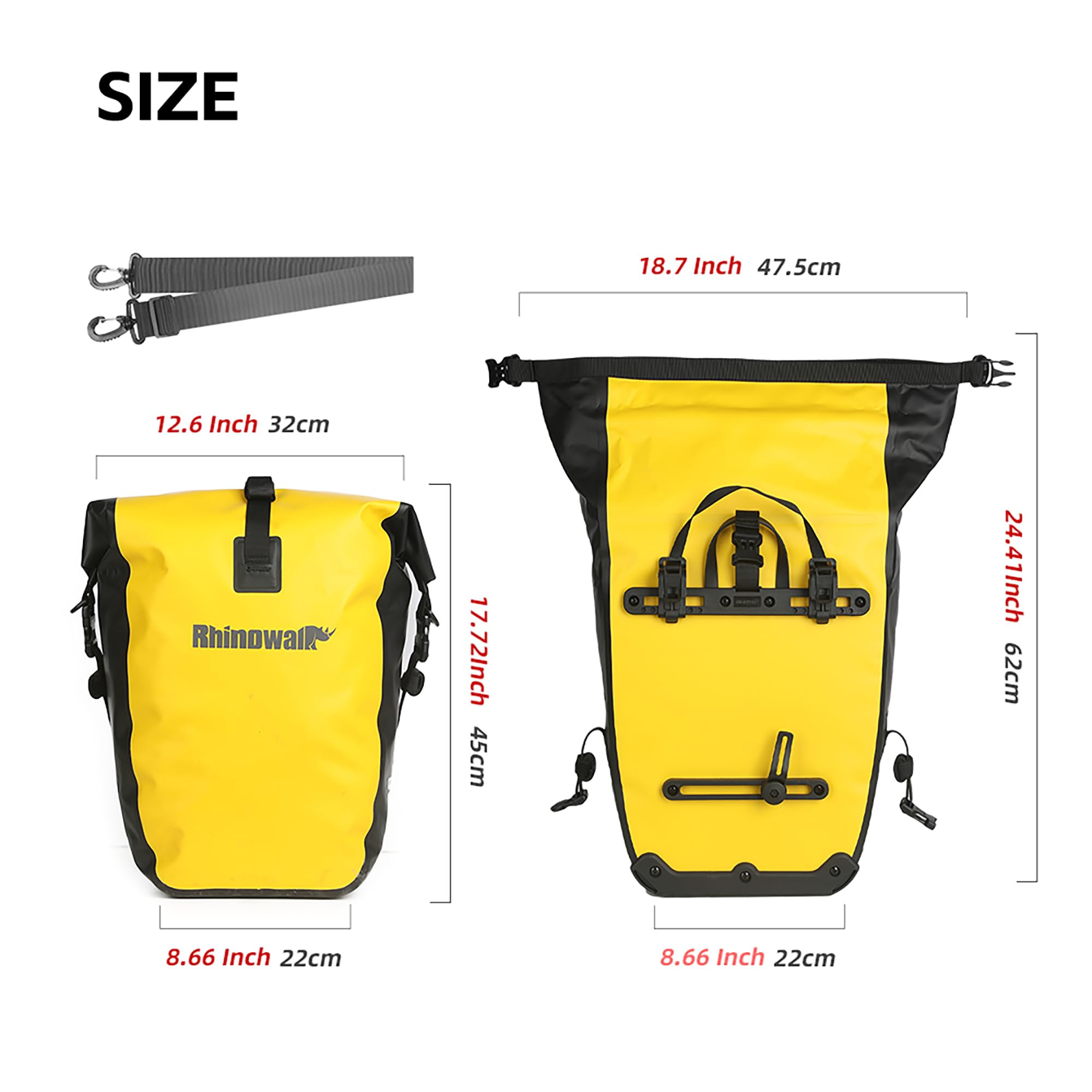 Rhinowalk Sac de vélo étanche 25 l pour porte-bagages de vélo, sac à bandoulière, sacoche d'ordinateur portable, sac de vélo professionnel, jaune
