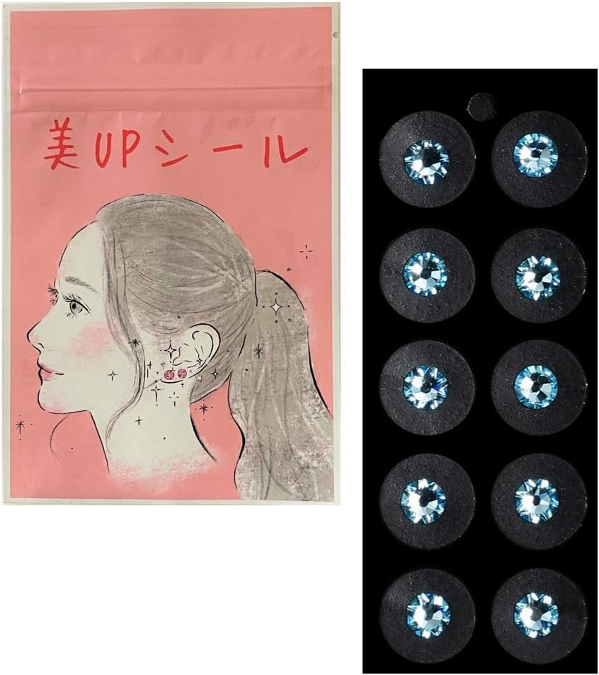 Amazon 美アップシール 痛くならない耳つぼジュエリー アクアマリン 即効リフトアップ 小顔 新技術 プラチナフラットシートの耳つぼシール たるみ ほうれい線 しわ フェイスライン引き締めに貼るだけ超カンタン 美アップシール ビューティー 通販