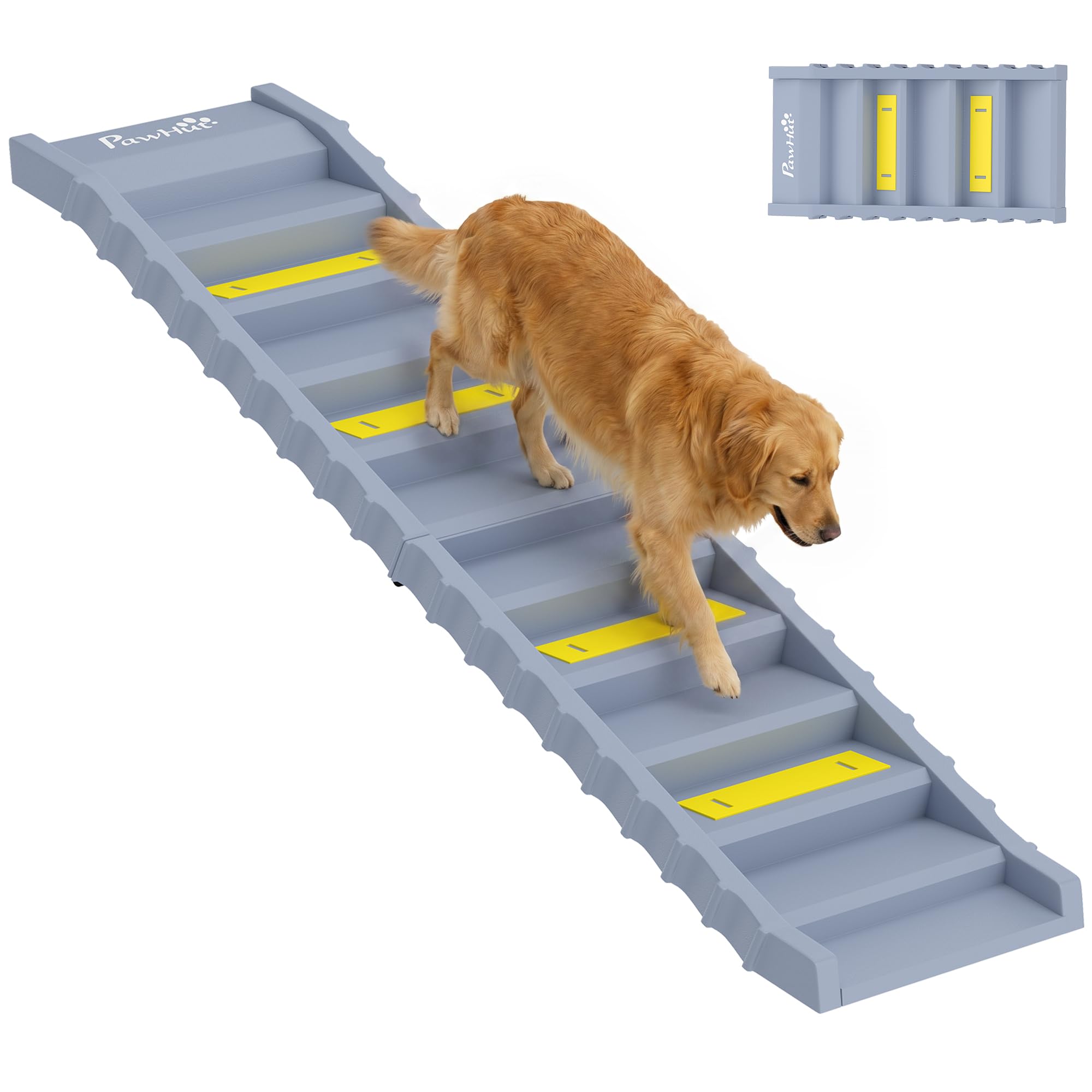 PawHut Foldable Dog Ramp for Cars High Bed Portable 10-Step Pet Steps Grey