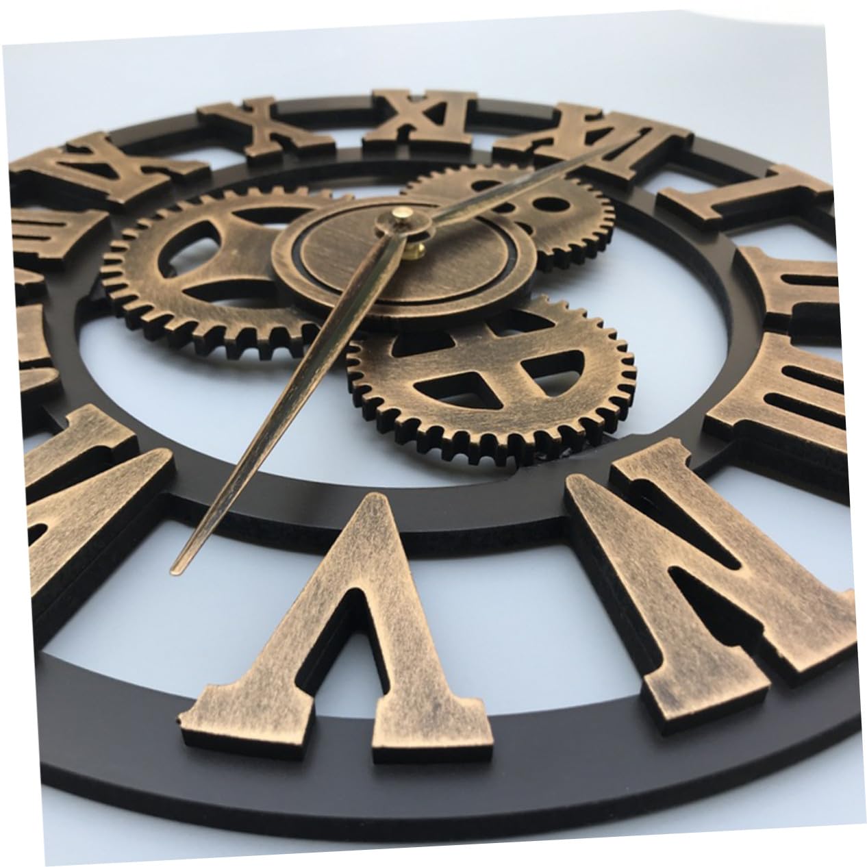 Industrielle Kreative Hängeuhr mit Zahnradmotiv in Gold 34cm Wanduhr im Retro Stil ohne Batterie für Wohnzimmer und Büro
