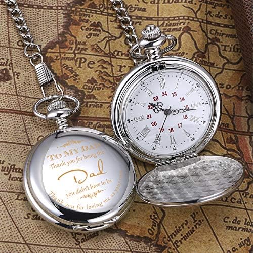 Dad Gift, ManChDa Engraved Mens Pocket Watch with Chain, Thank You for Loving Me As Your Own, Pocket Watch for Father in Law, Stepdad, Father's Day Gift (Black/Silver)