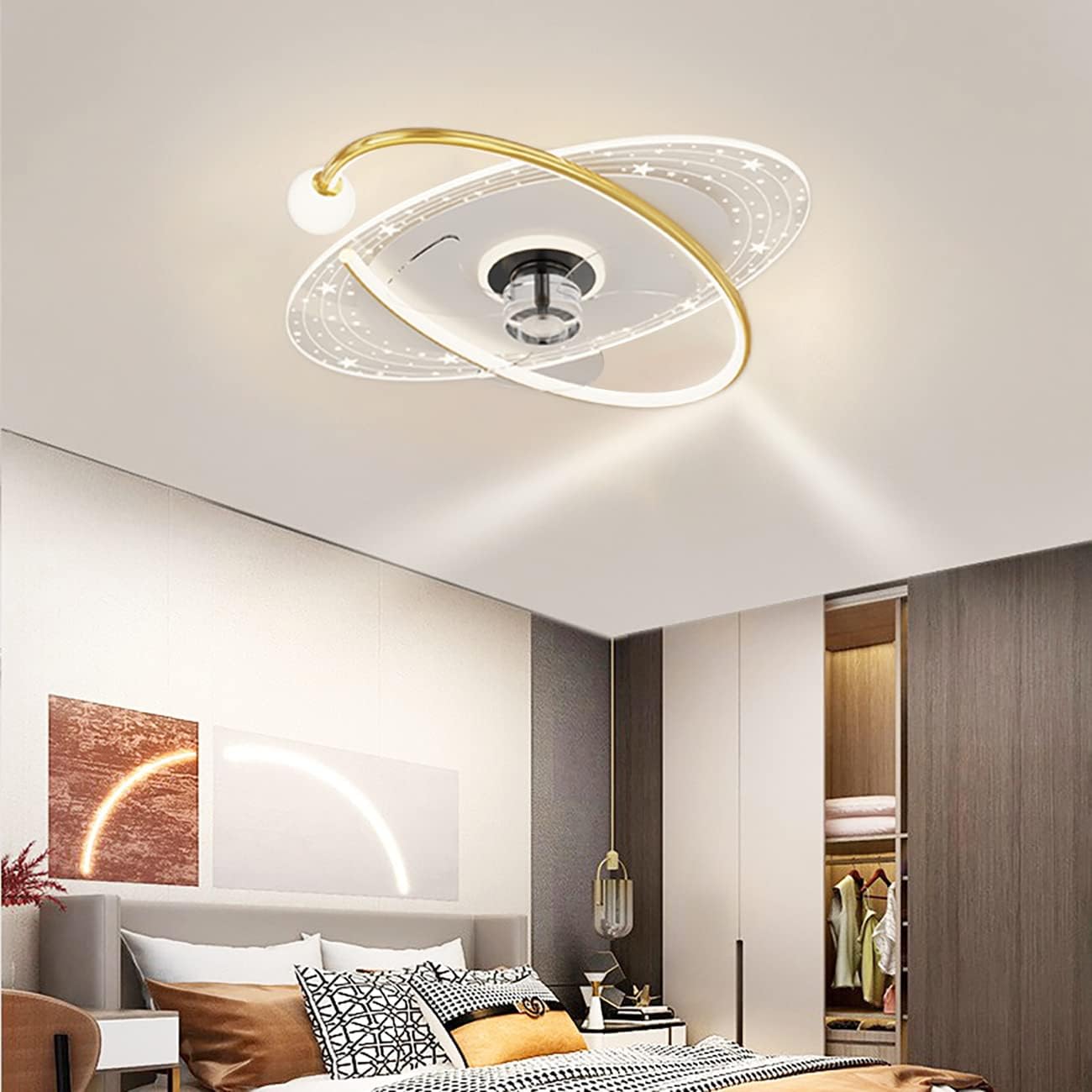 YUEGOO Ceiling Fans with Lamps,50Cm Ceiling Fans with Lights and Remote Silent 3 Speeds Fan Led Dimmable Ceiling Lights with Timer for Bedroom Living Room Dining Room Fan Lighting/D