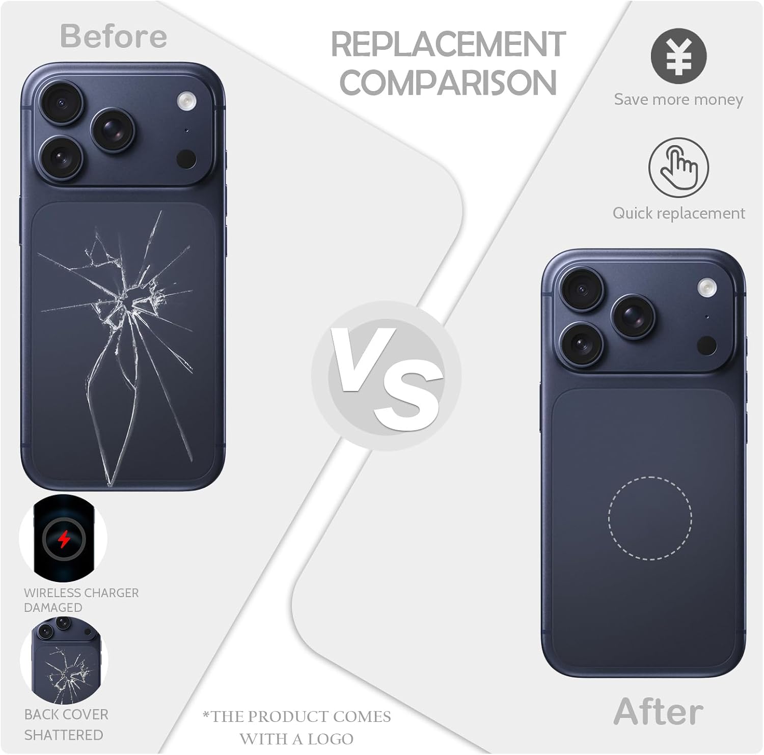 Back Glass Replacement for iPhone 17 Pro Max(6.9 inches,Deep Blue) Integrated Glass & Wireless Charging Repair Tools are Included