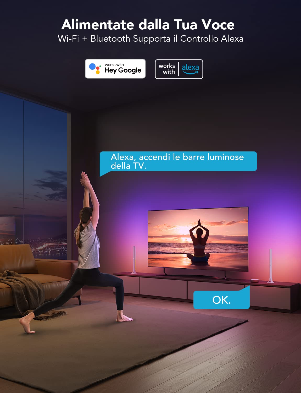 Govee Smart LED Light Bars, WiFi da 15 Pollici con Doppie Perle Luminose, Barre Luminose con Diverse Opzioni Adatte a TV da 45-70 pollici, Funziona con Alexa e Google Assistant, Colore Bianco