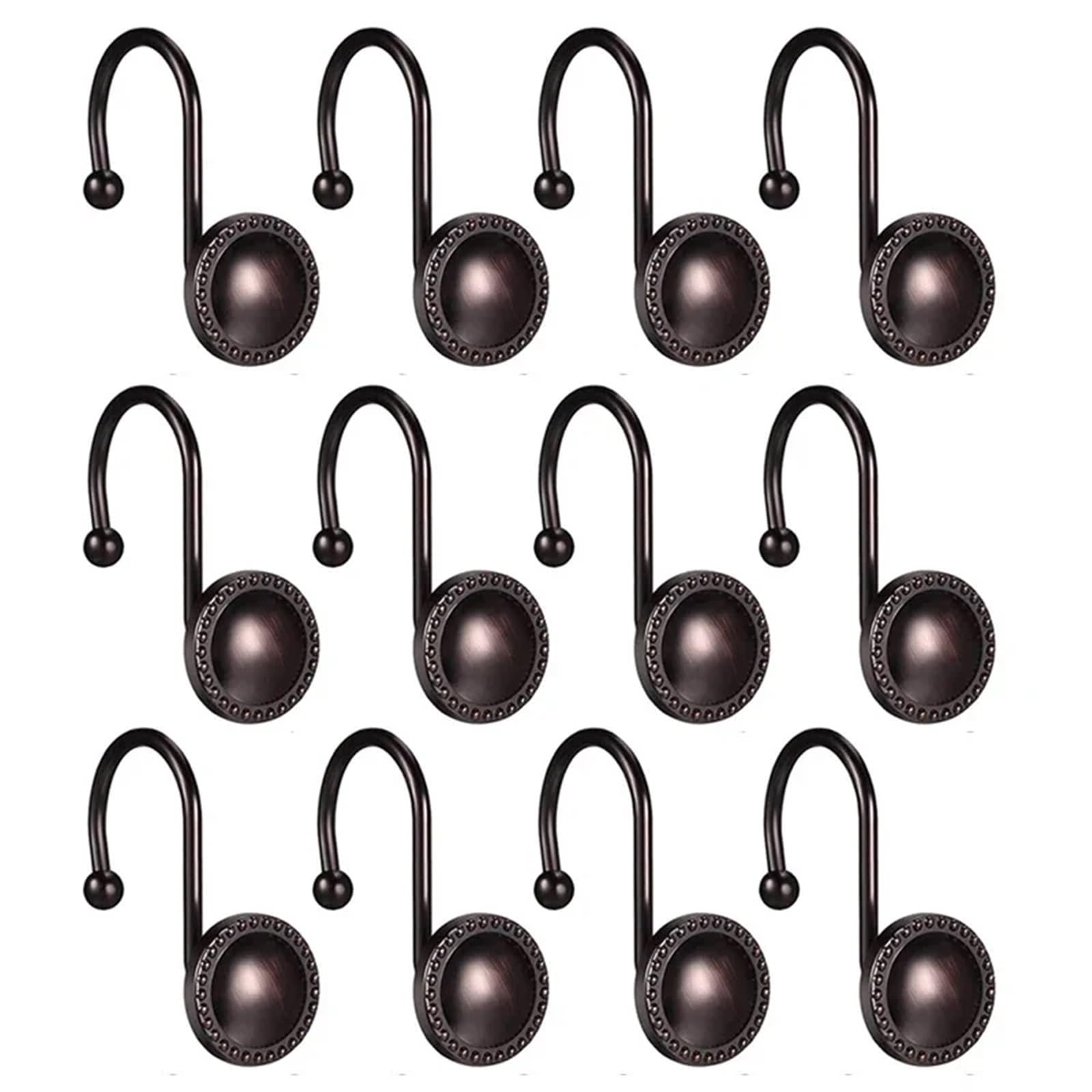 Shower Curtain Hooks 12PCS Antique Decorative Shower Curtain Hooks Rustproof Oil Rubbed Bronze Ring For Bathroom Curtains Rod