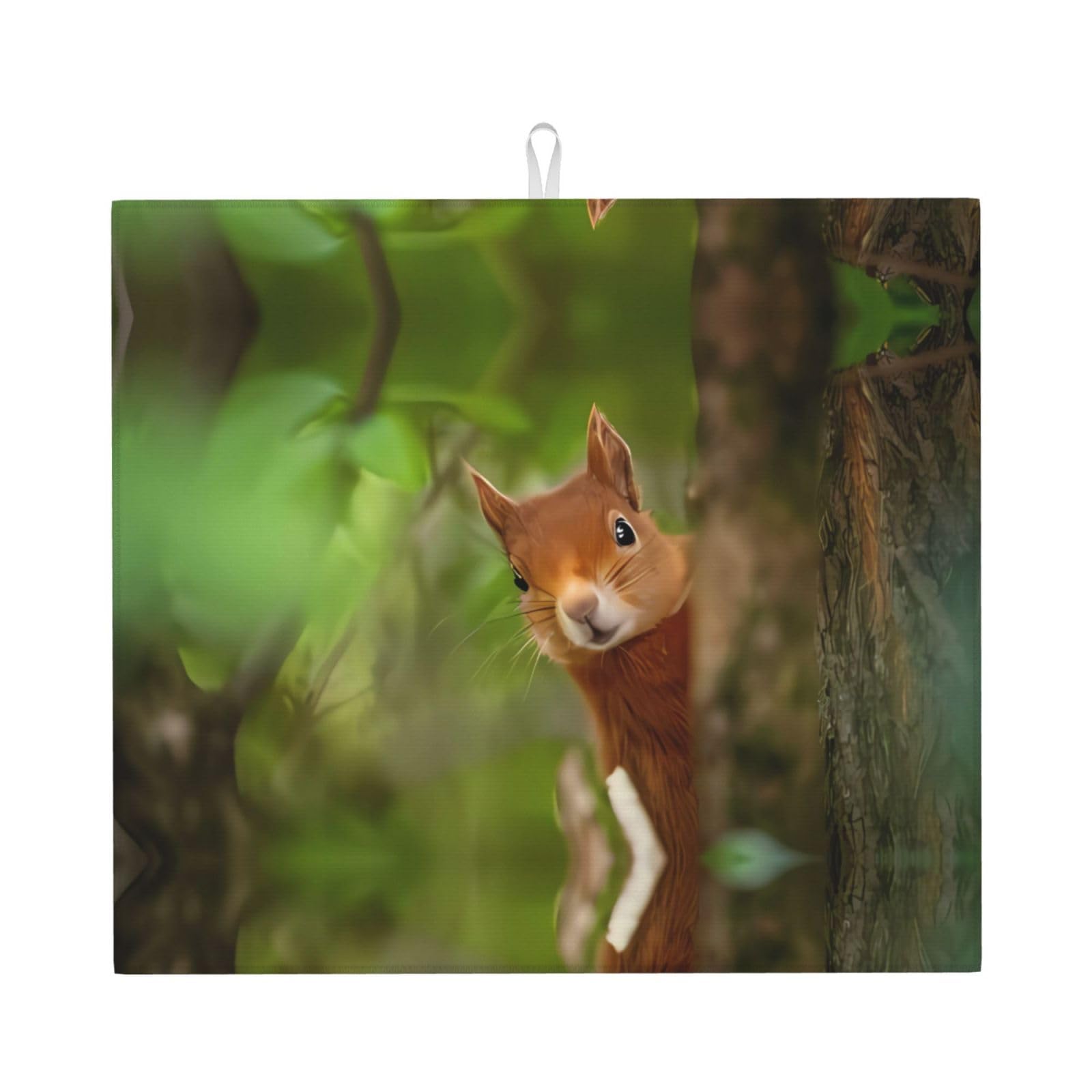 WHJSSF Squirrel Prints Kitchen Drying Mat - Absorbent Dish Drying Throw with Colorful Prints, Quick-Dry Countertop Layer for Dishes & Appliances - Non-Slip & Foldable