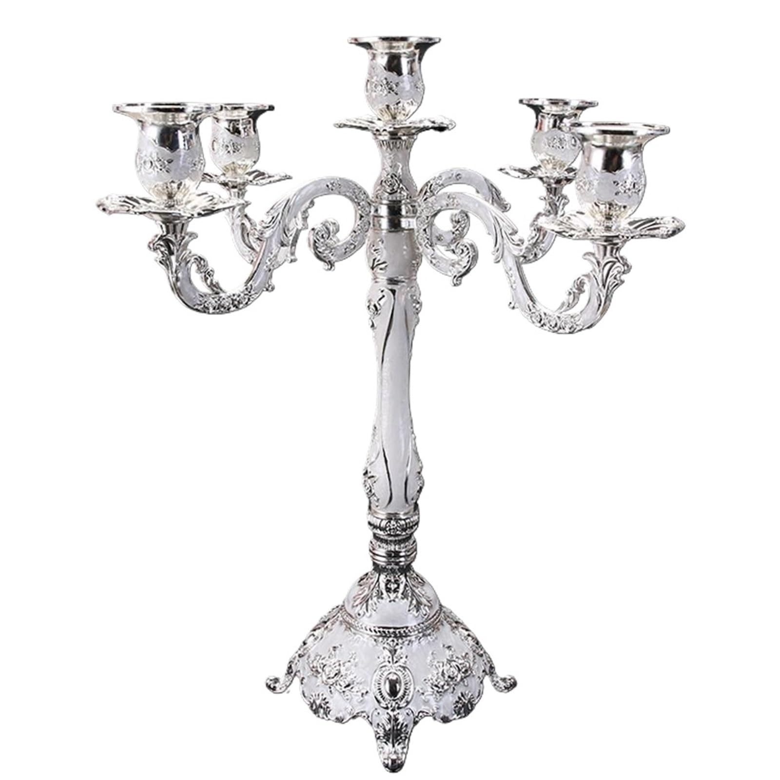 Candlestick 5 Head Wedding Pillar Candle Holder Romantic Candelabra(5 Arm Silver)