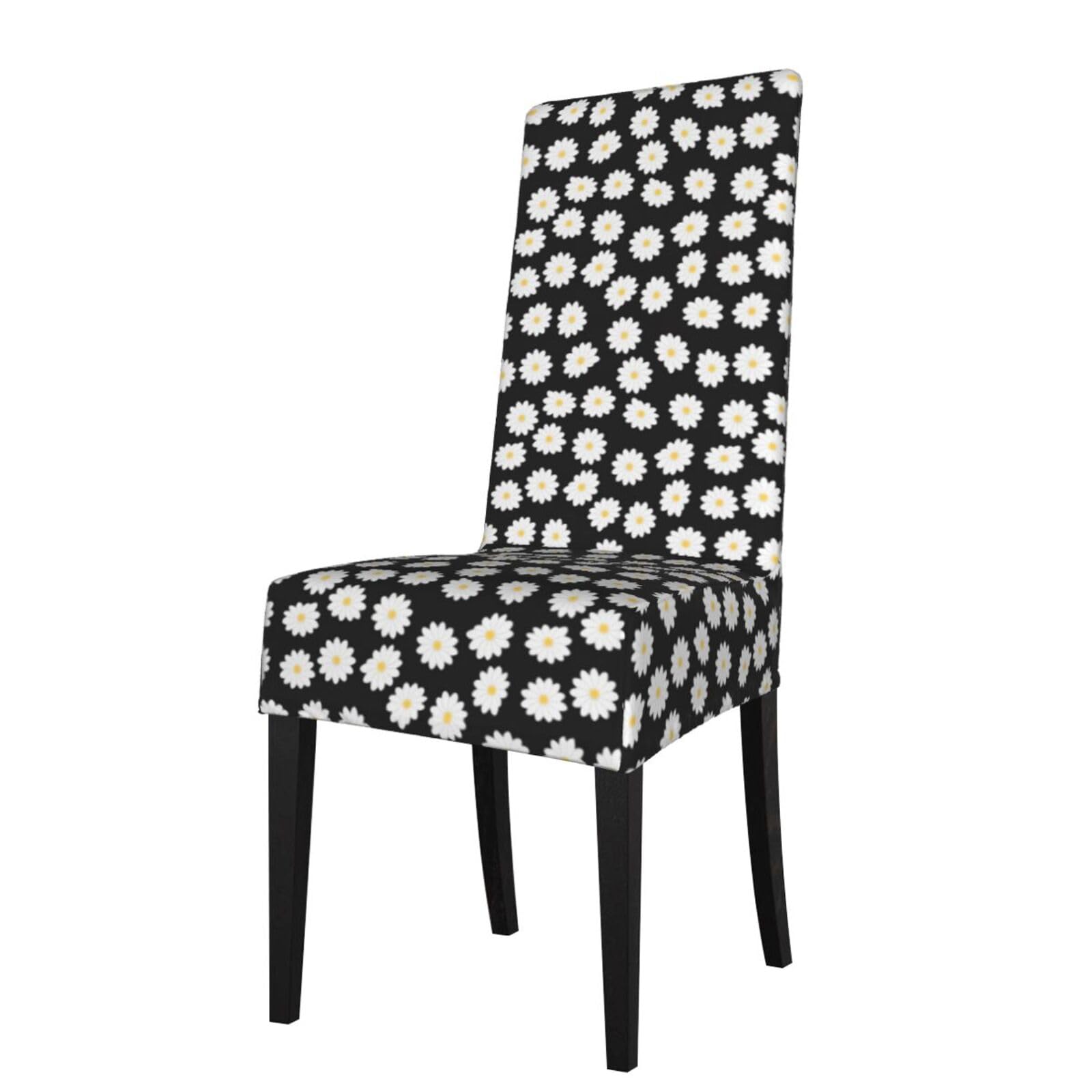 HJFCZH White Daisy Prints Dining Chair Throw Covers – Stretchable Slipcovers for Chair Seat Back – Protect Furniture from Kids & Pets – Easy Care, No Ironing Needed