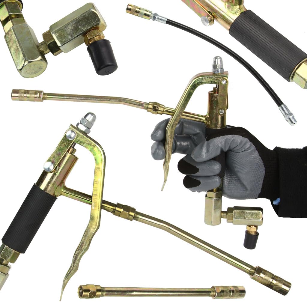 IMJ-Global Pistola per Ingrassatore Pneumatico da 12-15L | con estremità Rigida e Flessibile | Impugnatura Antiscivolo