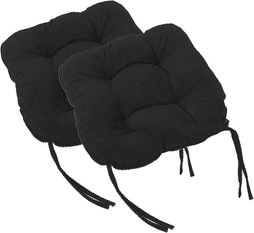 ZZenSmot Cojín cuadrado grueso moderno con lazos tatami de pana antideslizante para silla de oficina, silla de oficina, color negro, 18 x 16