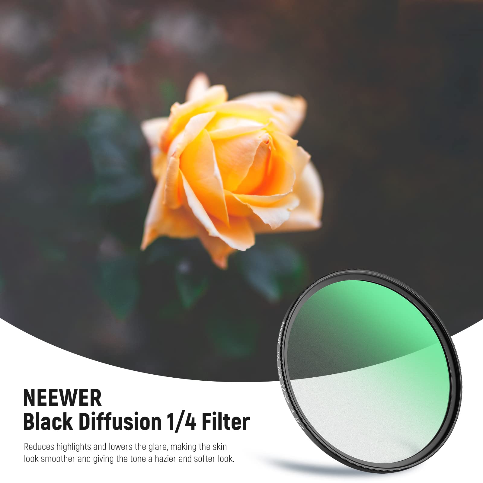 NEEWER 58 mm czarny filtr dyfuzyjny 1/4 do kinowego efektu Mgły, ultracienki, wielowarstwowy filtr z efektem HD do nagrywania wideo, vlogów, portretów