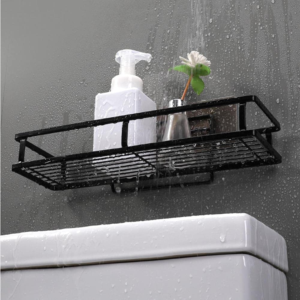 Shower Caddy Wall Mounted Shower Shelf Suction Cup Shower Rack Stainless Steel No Drilling Multi-Function for Toilet Bathroom-Black