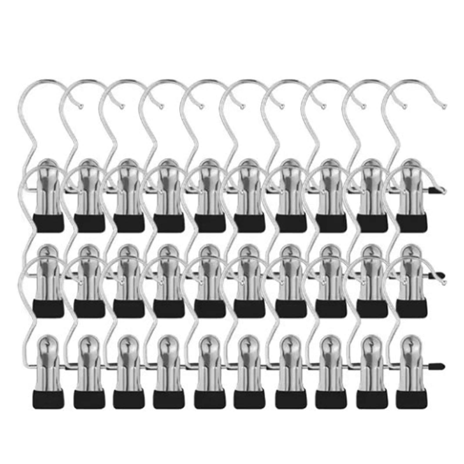 20/30pcs Stainless Steel Clothes Pegs With Hooks - Space-Saving Laundry Hangers For Pants, Towels & Closet Organization For Home(Black,30pcs)
