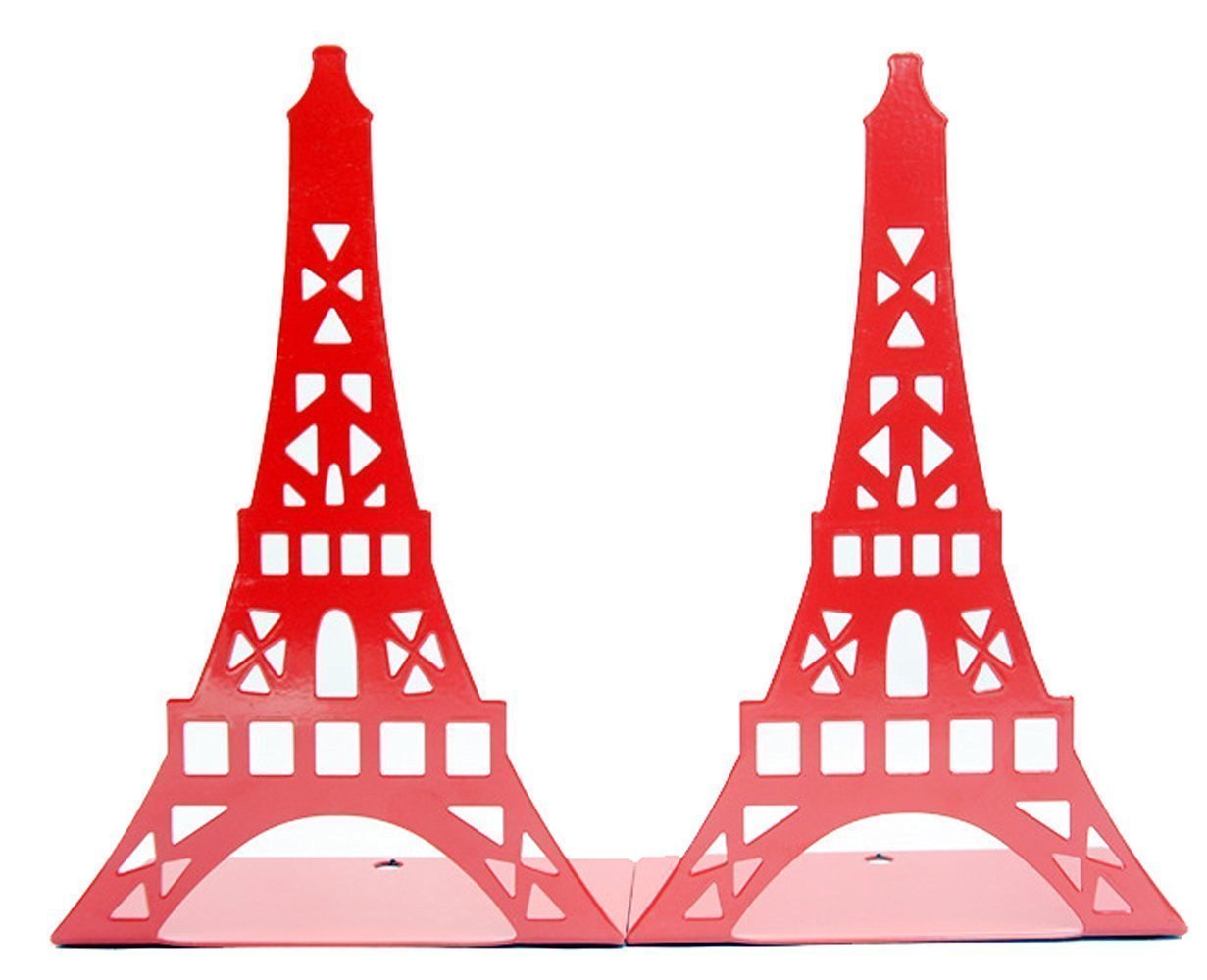 1 coppia di graziosi fermalibri decorativi a forma di torre Eiffel, per scaffali e scrivania, in metallo Red