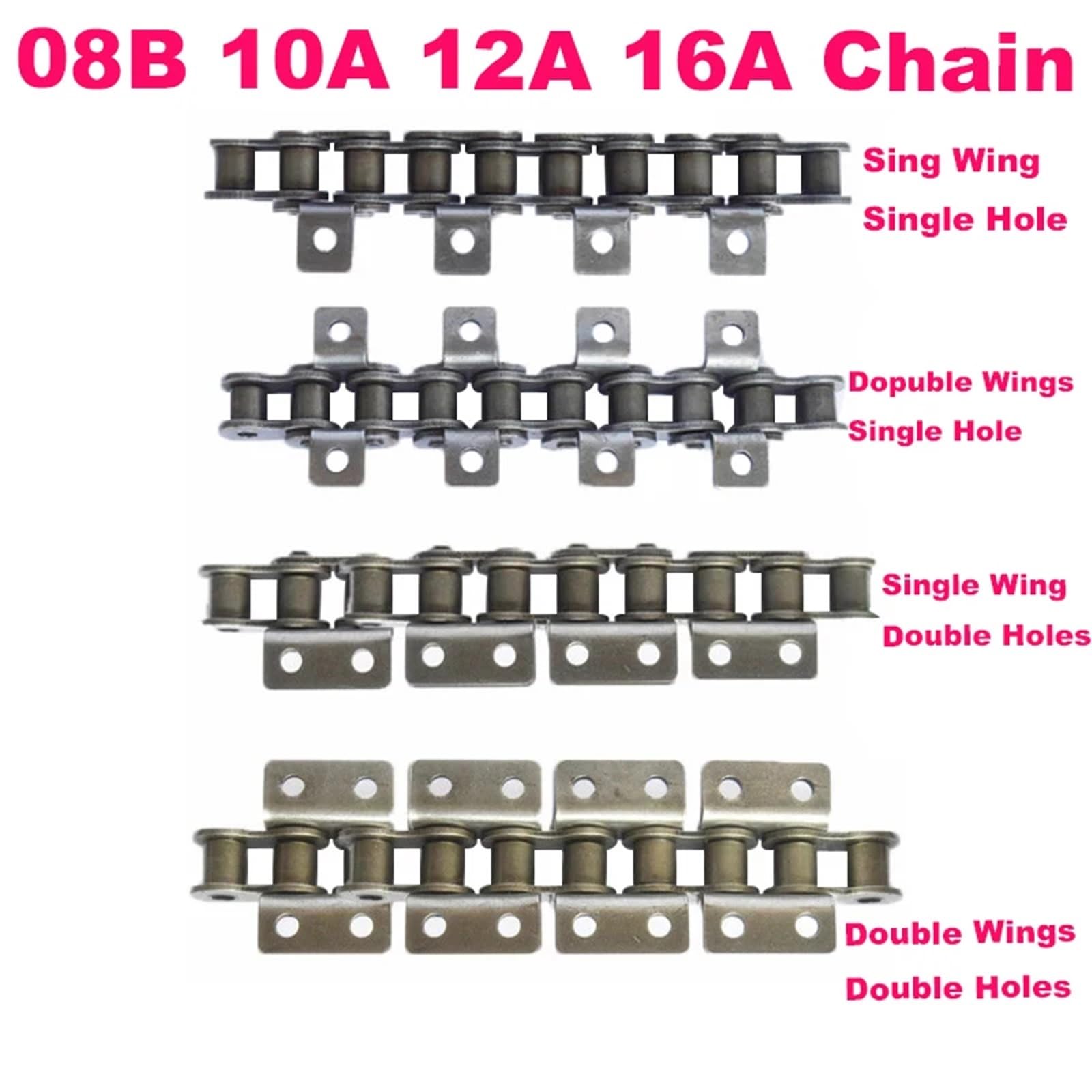 Chaîne à rouleaux d'entraînement de 1,5 m 06B 08B 10 A 12 ASingle et chaîne de convoyeur à double trou avec ailes pour transmission automatique (10 A, 1 aile, 1 trou)