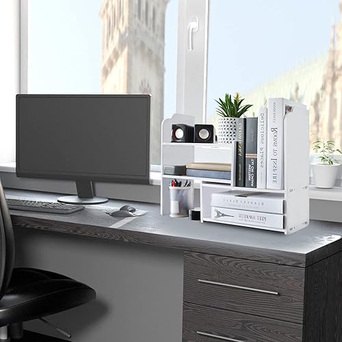 Miniatura 5 de Librero pequeño para almacenamiento de escritorio, mini escritorio estrecho blanco, organizadores para mujeres, niños, hombres para accesorios de