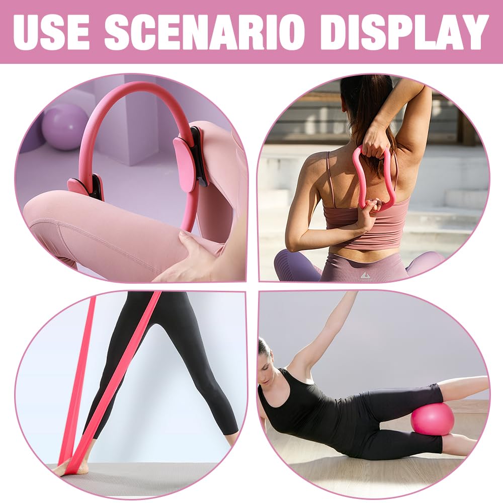 Mineup Zestaw pierścieni do pilates, 5 sztuk zestawu pilates essentials dla kobiet z piłką do jogi, pasem do jogi i paskami fitness, pierścień pilates, pierścień pilates yoga do domu, jogi, siły i