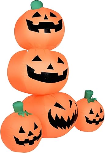 Miniatura 9 de Haunted Hill Farm HISTKPMPKN061-L, naranja - Luces inflables apiladas de calabaza Jack-O-Lantern de 6 pies  Decoración festiva para fiesta de